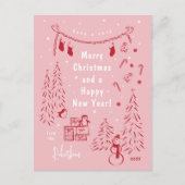 Whimsical Red & Pink Christmas Scene Briefkaart (Voorkant)