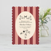 Whimsical Red Pink Striped Scribble Bachelorette Kaart