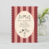 Whimsical Red Pink Striped Scribble Bridal Shower Kaart