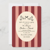 Whimsical Red Pink Striped Scribble  Wedding  Kaart (Voorkant)
