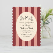 Whimsical Red Pink Striped Scribble  Wedding  Kaart