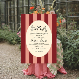 Whimsical Red Pink Striped Scribble  Wedding  Kaart