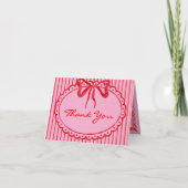 Whimsical Red Pink Watercolor Bow Stripe Wedding Bedankkaart (Voorkant)