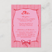 Whimsical Red Pink Watercolor Bow Stripe Wedding Informatiekaartje (Voorkant)