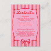Whimsical Red Pink Watercolor Bow Stripe Wedding Informatiekaartje (Voorkant)