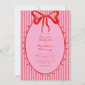 Whimsical Red Pink Watercolor Bow Stripe Wedding Kaart (Voorkant)