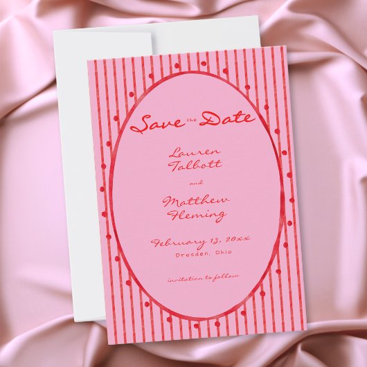 Whimsical Red Pink Watercolor Stripe Wedding Save The Date