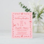 Whimsical Red Pink Wedding Reception Invitation (Staand voorkant)