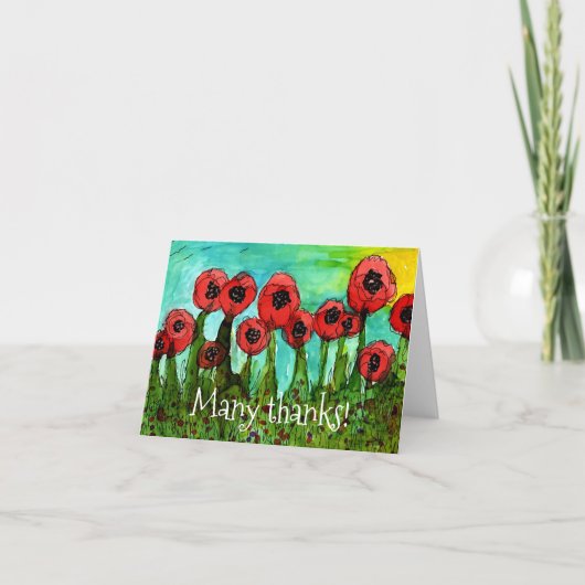 Whimsical Red Poppies Bedankt Wenskaart Kaart (Voorkant)