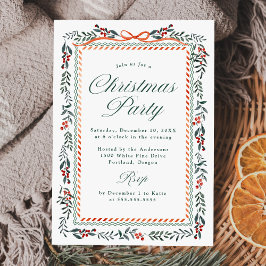 Whimsical Red Ribbon and Greenery Christmas Party Kaart