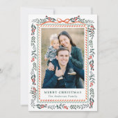 Whimsical Red Ribbon en Greenery 2 Foto Feestdagenkaart (Voorkant)