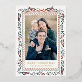 Whimsical Red Ribbon en Greenery 2 Foto Folie Feestdagenkaart (Voorkant)