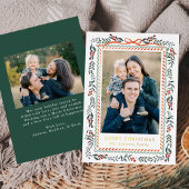 Whimsical Red Ribbon en Greenery 2 Foto Folie Feestdagenkaart