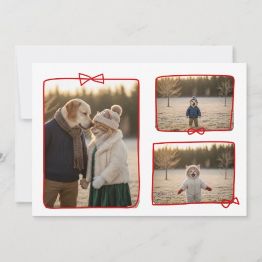 Whimsical Red Ribbon Frame Holiday Photo Kaart (Achterkant)