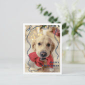 Whimsical Red Ribbon Pet Foto Vrolijk Kerstfeest Briefkaart (Staand voorkant)