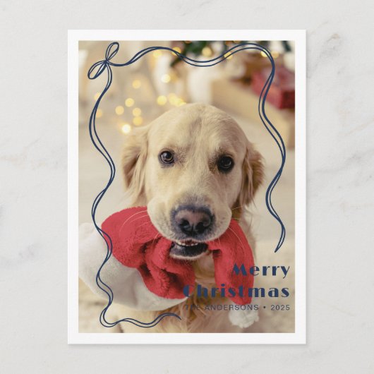 Whimsical Red Ribbon Pet Foto Vrolijk Kerstfeest Briefkaart (Voorkant)