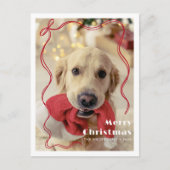 Whimsical Red Ribbon Pet Foto Vrolijk Kerstfeest Briefkaart (Voorkant)