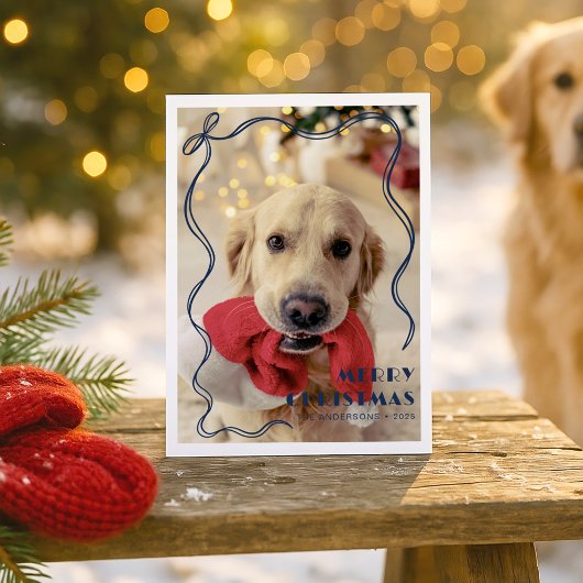 Whimsical Red Ribbon Pet Foto Vrolijk Kerstfeest Briefkaart