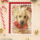 Whimsical Red Ribbon Pet Foto Vrolijk Kerstfeest Feestdagenkaart