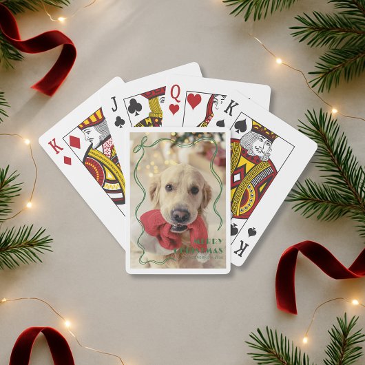 Whimsical Red Ribbon Pet Foto Vrolijk Kerstfeest Pokerkaarten