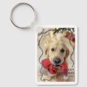 Whimsical Red Ribbon Pet Photo Merry Christmas Sleutelhanger (Voorkant)