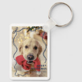 Whimsical Red Ribbon Pet Photo Merry Christmas Sleutelhanger (Achterkant)