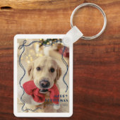 Whimsical Red Ribbon Pet Photo Merry Christmas Sleutelhanger (Achterkant)