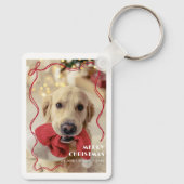 Whimsical Red Ribbon Pet Photo Merry Christmas Sleutelhanger (Achterkant)