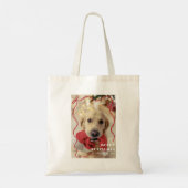Whimsical Red Ribbon Vrolijk Kerstfeest Pet Foto Tote Bag (Achterkant)