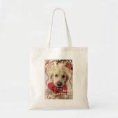 Whimsical Red Ribbon Vrolijk Kerstfeest Pet Foto Tote Bag (Voorkant)