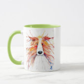 Whimsical red rough collie mug mok (Links)