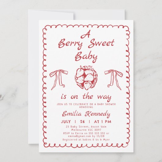 Whimsical Red Strawberry Berry Sweet Baby shower Kaart (Voorkant)
