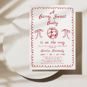 Whimsical Red Strawberry Berry Sweet Baby shower Kaart