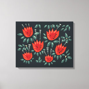 Whimsical Red Tulips Floral Art – Abstracte lente Canvas Afdruk