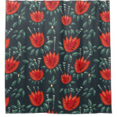 Whimsical Red Tulips Floral Art – Abstracte lente Douchegordijn (Voorkant)