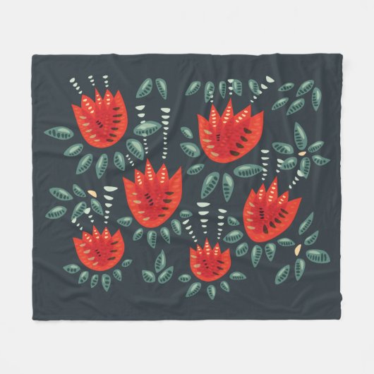 Whimsical Red Tulips Floral Art – Abstracte lente Fleece Deken (Voorkant (Horizontaal))
