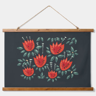 Whimsical Red Tulips Floral Art – Abstracte lente Hangend Wandkleed