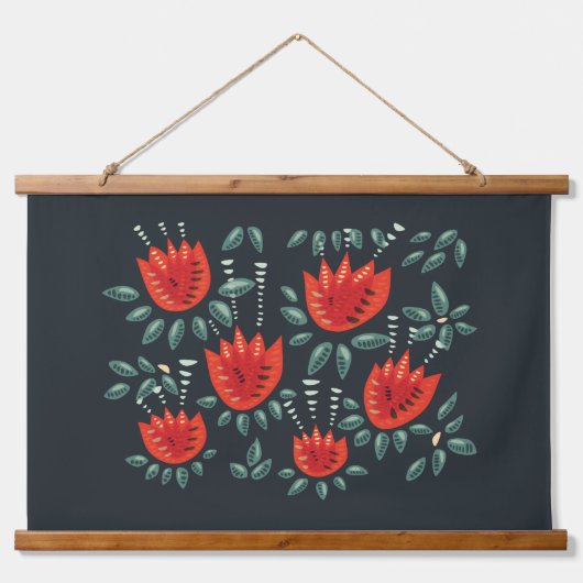Whimsical Red Tulips Floral Art – Abstracte lente Hangend Wandkleed (Voorkant)