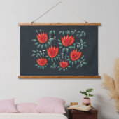 Whimsical Red Tulips Floral Art – Abstracte lente Hangend Wandkleed (Slaapkamer)
