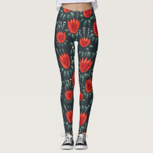 Whimsical Red Tulips Floral Art – Abstracte lente Leggings