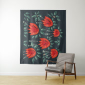 Whimsical Red Tulips Floral Art – Abstracte lente Wandkleed (In situ)