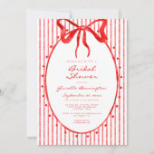 Whimsical Red Watercolor Bow Stripe Bridal Shower Kaart (Voorkant)