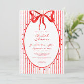 Whimsical Red Watercolor Bow Stripe Bridal Shower Kaart (Staand voorkant)
