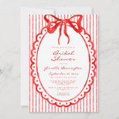 Whimsical Red Watercolor Bow Stripe Bridal Shower Kaart (Voorkant)