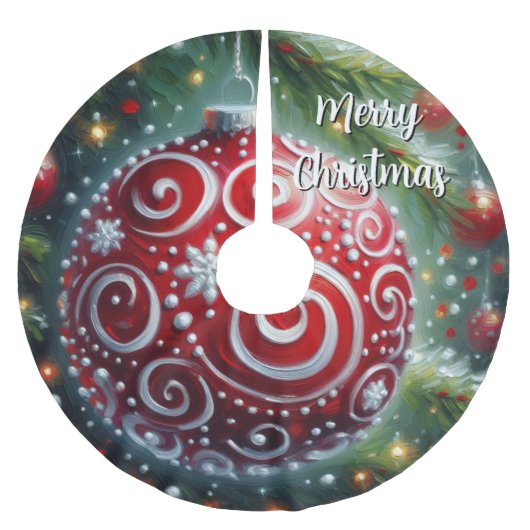 Whimsical Red White Ornament wervelt seizoensgebon Kerstboom Rok (Voorkant)