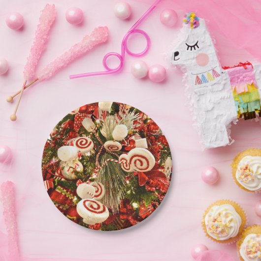 Whimsical Red & White Snoep Threaded kerstboom Papieren Bordje (Feest)