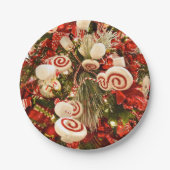 Whimsical Red & White Snoep Threaded kerstboom Papieren Bordje (Voorkant)