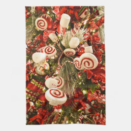 Whimsical Red & White Snoep Threaded kerstboom Theedoek