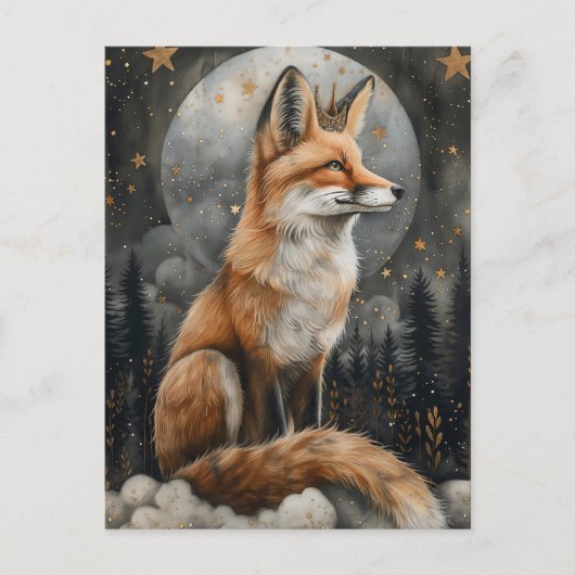Whimsical Regal Red Fox in Mystic Moonlight Briefkaart (Voorkant)