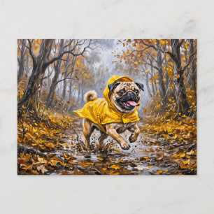 Whimsical Regenachtig November Bos Mops Illustrati Briefkaart